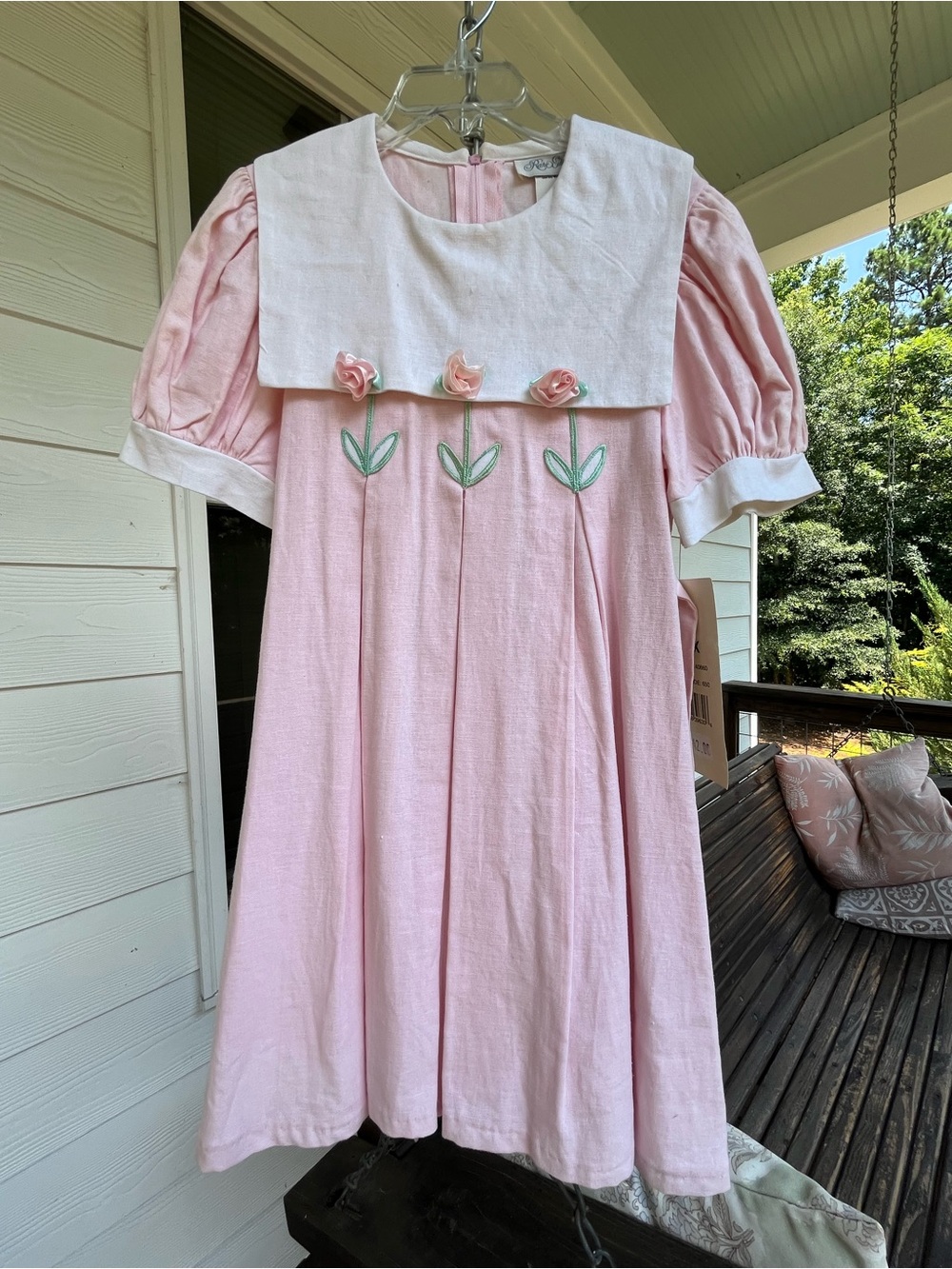 NWT Vintage Rare Editions Girls Pink Rosette Sailor Bib Collar Dress